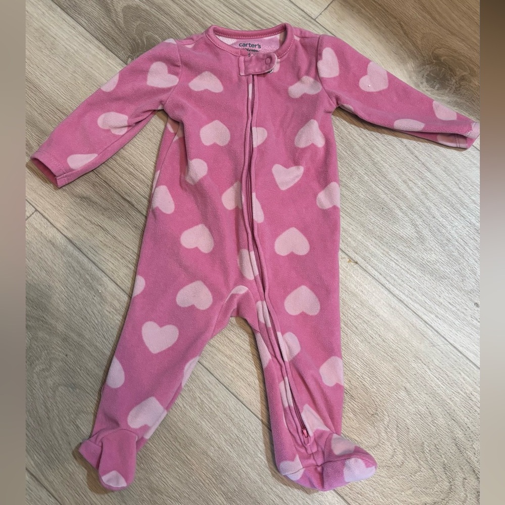 Carter's Pink Heart Fleece Footed One-Piece